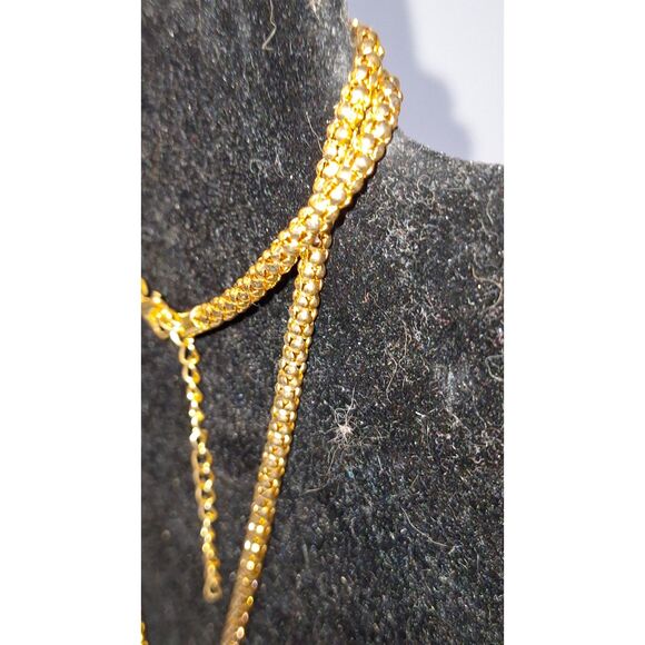 Gold Tone Rope Chain Lariat Necklace Extra Long Elegant Knotted Eveningwear - Picture 6 of 11